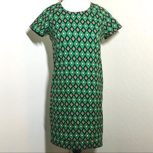 Sans Souci Green Blue Diamond Pattern Dress XS